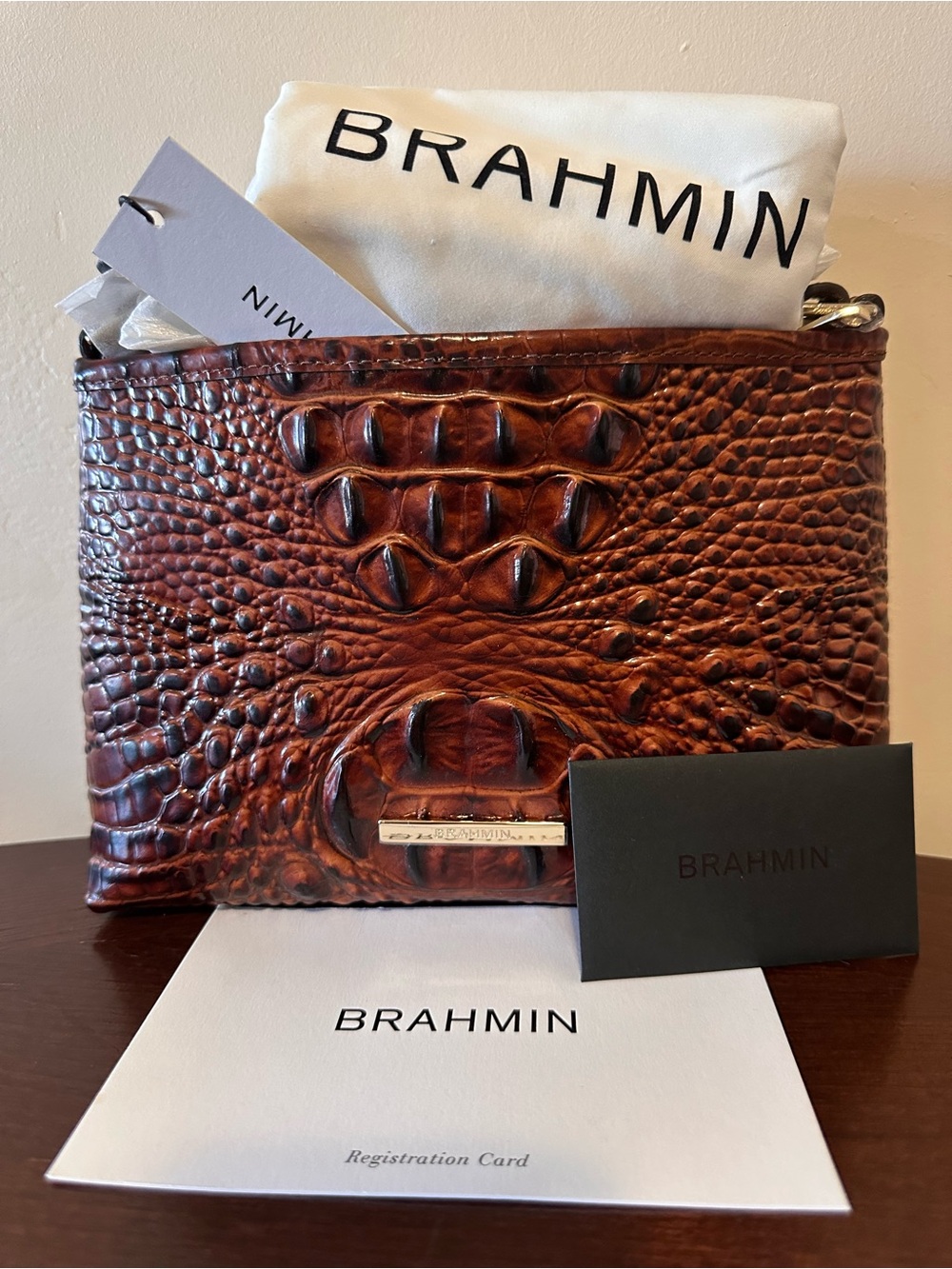 Brahmin Cognac Croc-Embossed Leather Crossbody